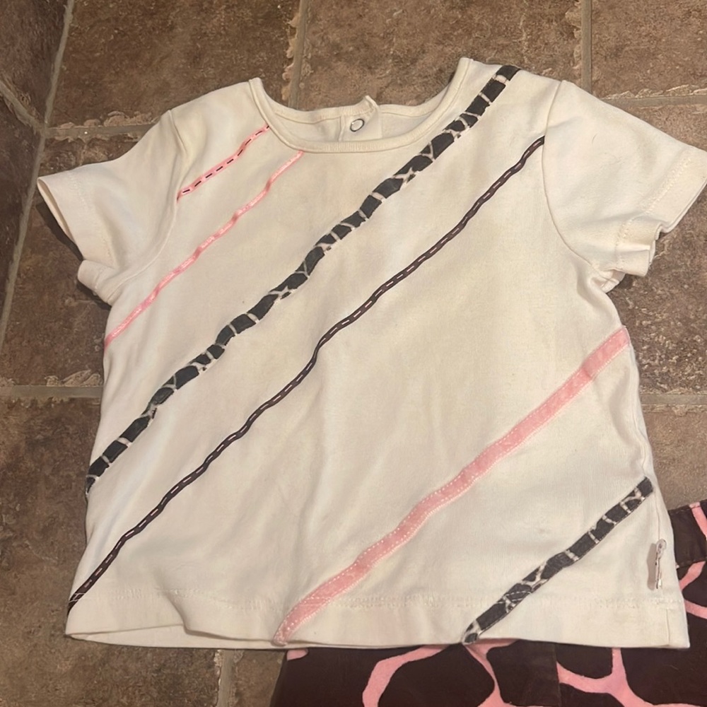 GYMBOREE Giraffe Club 2-pc Outfit Pants T-Shirt sz 2T Velour Pink & Brown Fringe